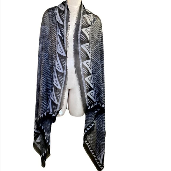 New ACE USA Large Fringed Rectangle Snake Print Scarf Black Gray #117M - Picture 3 of 12